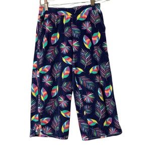 Lands End Navy Leaf Terry Cloth Culotte Crop Pants Girls Size M